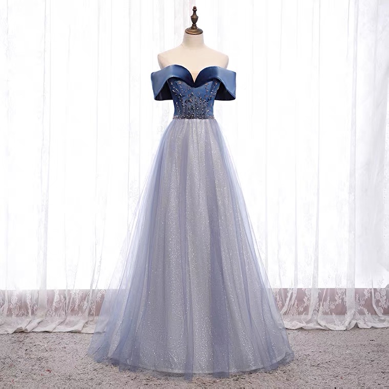 Blue Evening Dress, Off Shoulder Long Temperament Prom Dress,custom Made