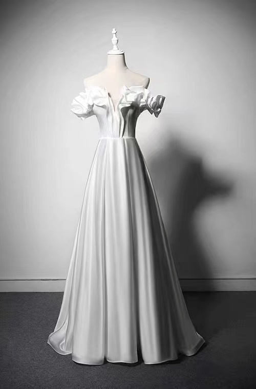 Off Shoulder Pompous Wedding Dress ,simple Evening Dress, Satin Evening Dress,custom Made