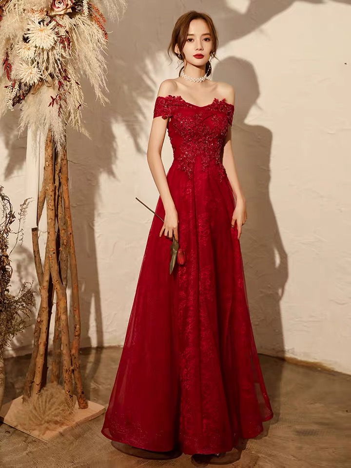 Off Shoulder Evening Dress, Charming Red Prom Dress,custom Made