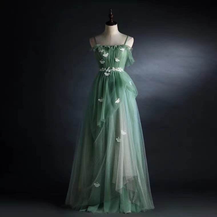 Student Fresh Prom Dress, Little Wedding Dress, Green Bridesmaid Dress, Spaghetti Strap Party Dress,custom Made