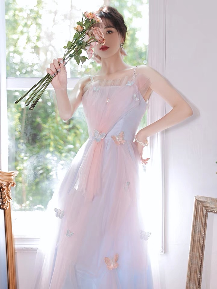 Spaghetti Strap Party Dress, Fairy Birthday Dress, Applique,custom Made