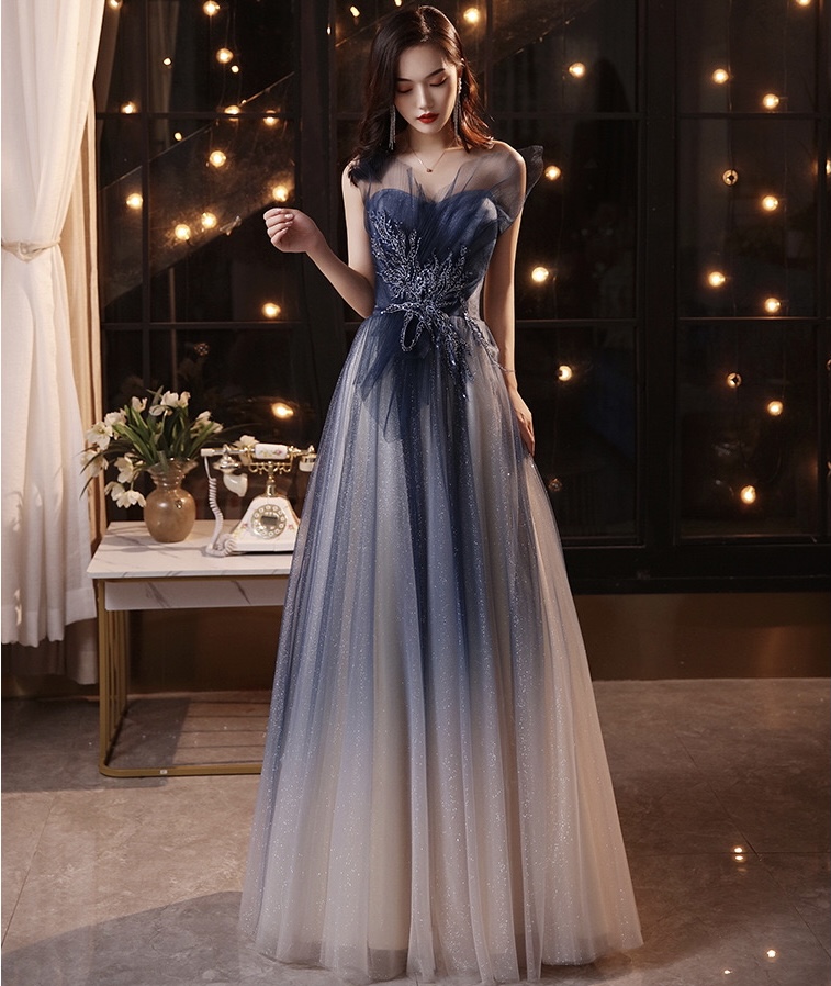 Star Blue Party Dress, Strapless Prom Dress,custom Made