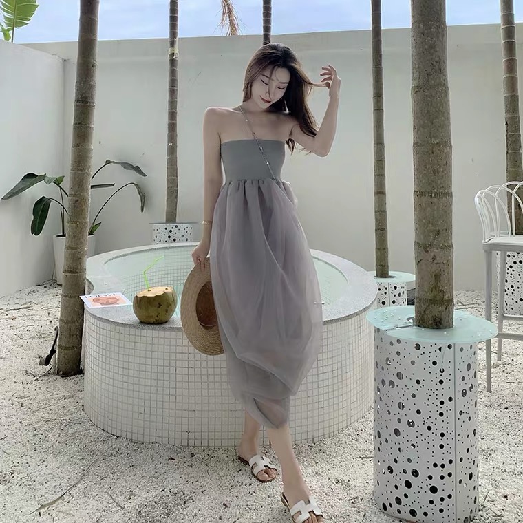 Vacation, Temperament, Strapless Dress, Sexy Tulle Dress