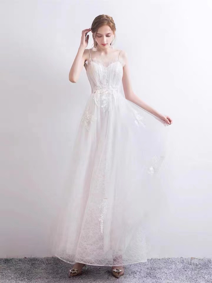 White Dress, Bridal Light Dress,spaghetti Strap Party Dress,custom Made