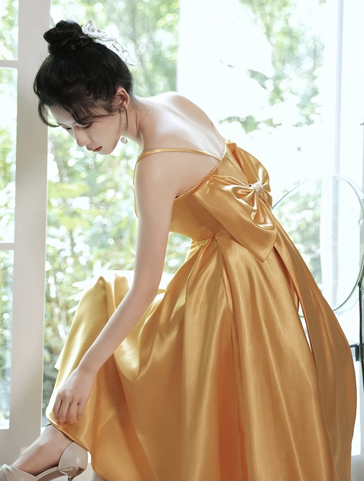 Little Yellow Homecoming Dress,spaghetti Strap Birthday Dress,custom Made