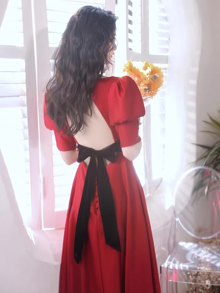 Escape Princess Red Dress, Backless Party Dress, Satin Prom Dress,custom Made