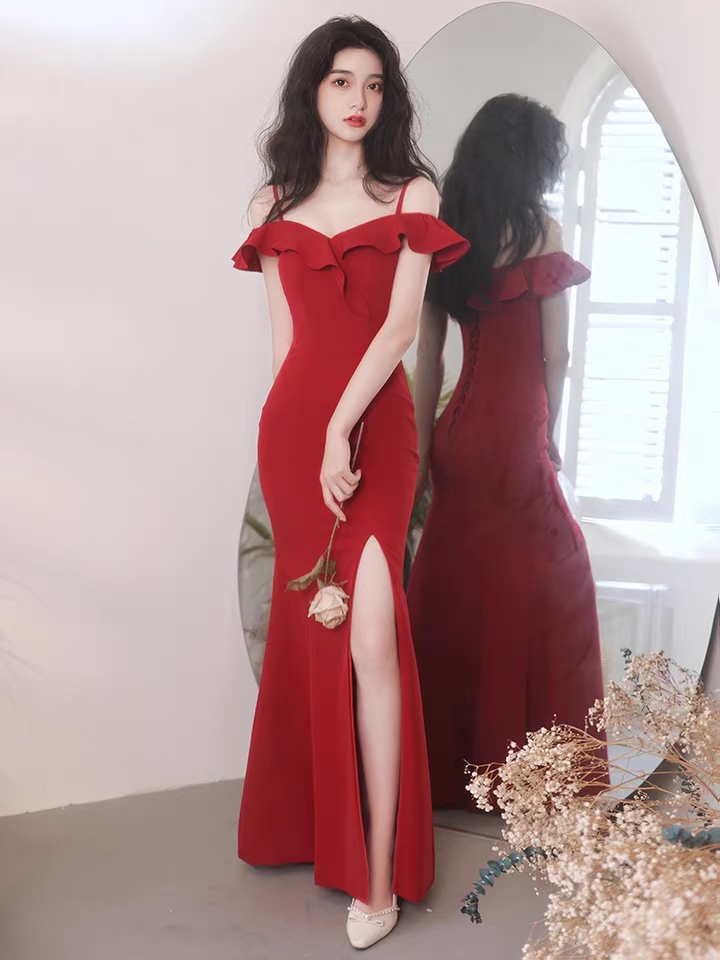 Off Shoulder Prom Dress, Sexy Red Party Dress, Boydon Dress,custom Made