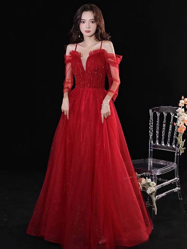 Off Shoulder Prom Dress, Sexy Red Party Dress With Bead,custom Made