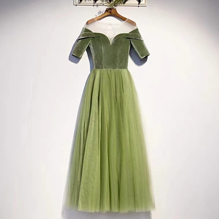 Green Prom Dress, Socialite, Fresh Birthday Dress, Velvet Elegant Dress,custom Made