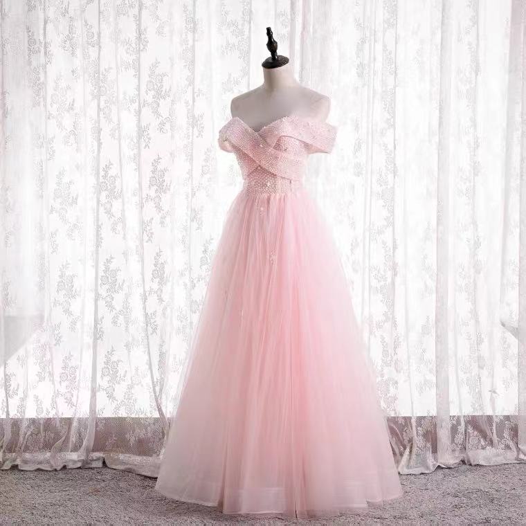 Off-the-shoulder Evening Dress, Fairy Pink Dress,custom Made