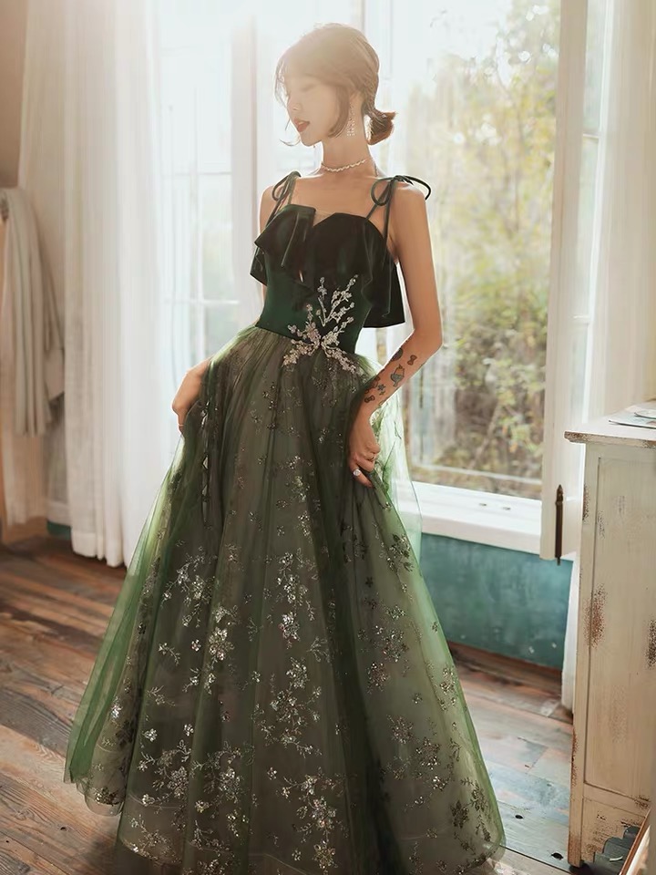 Fairy Prom Dress, Green Dream Dress, Halter Regal Dress,custom Made