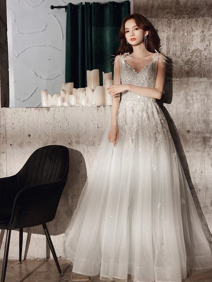 White Prom Dress, Lace Party Dress,spaghetti Stap Bridal Dress,custom Made