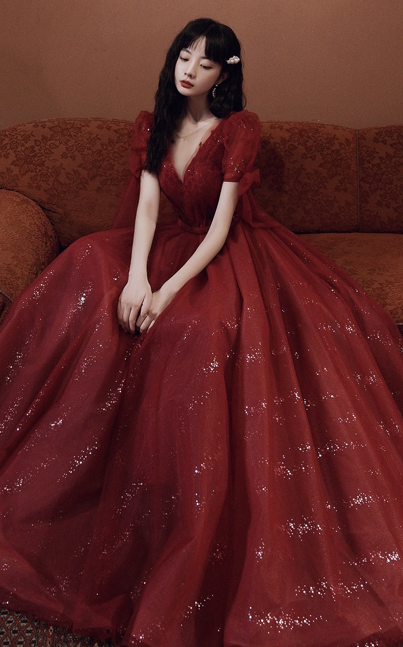 V-neck Prom Dress,fairy Party Dress,tulle Red Dress,custom Made