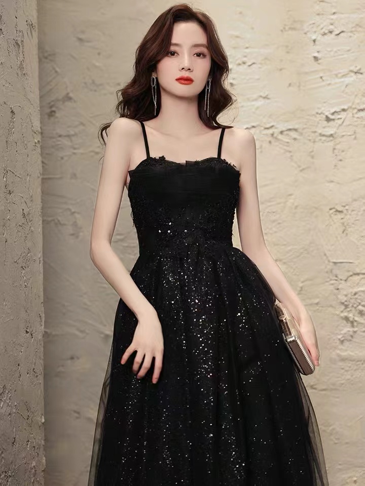Temperament, Socialite Dress, Light Luxury Black Long Strap Dress,custom Made
