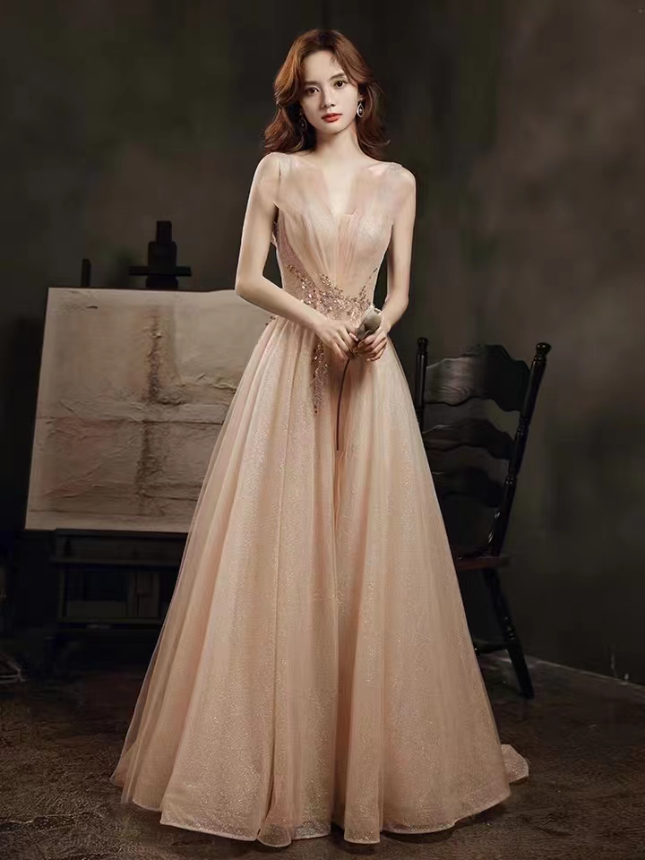Fairy Prom Dress, V-neck Champagne Party Dress,custom Made