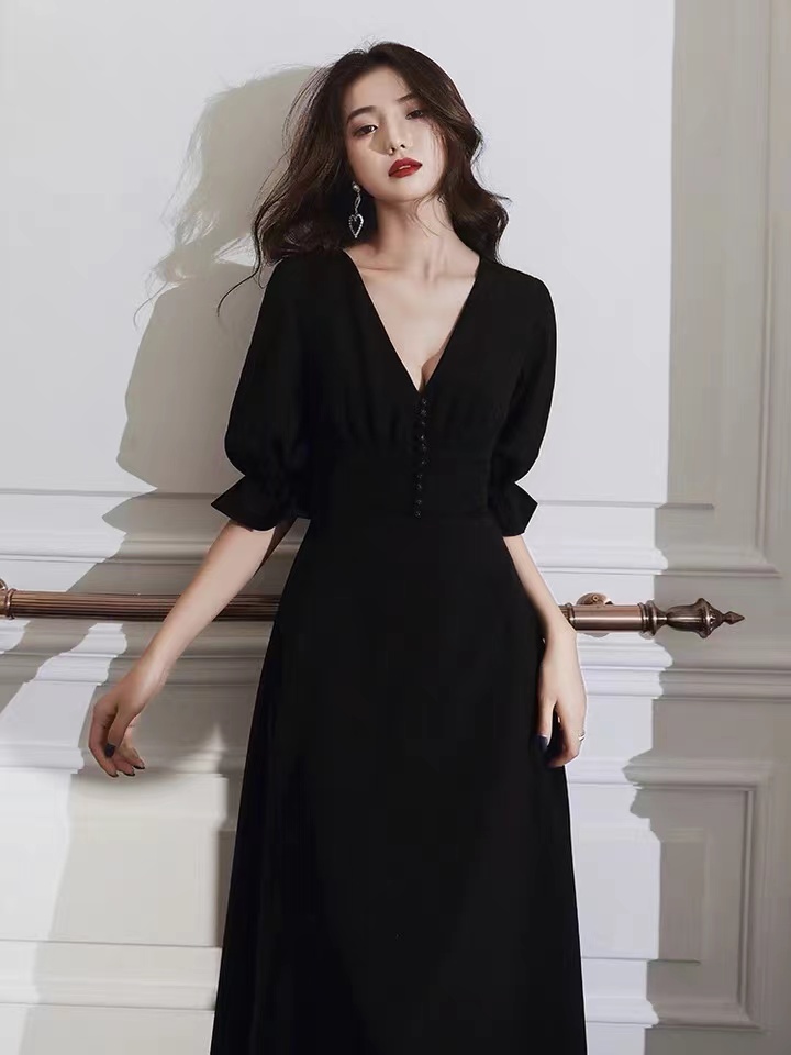 Black Evening Dress, V-neck Prom Dress,custom Made