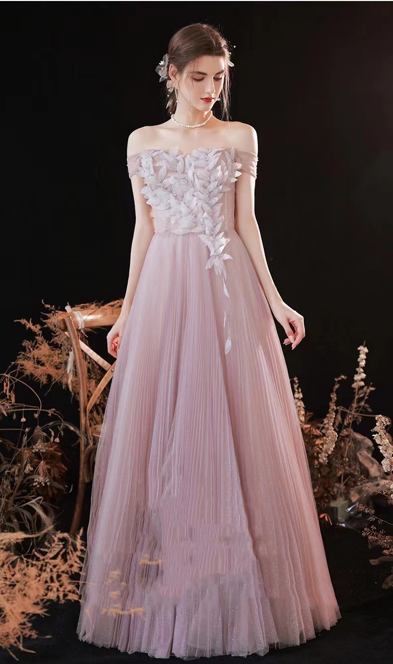 Pink Dress, Off Shoulder Party Dress, Flower Fairy Starry Dress,custom