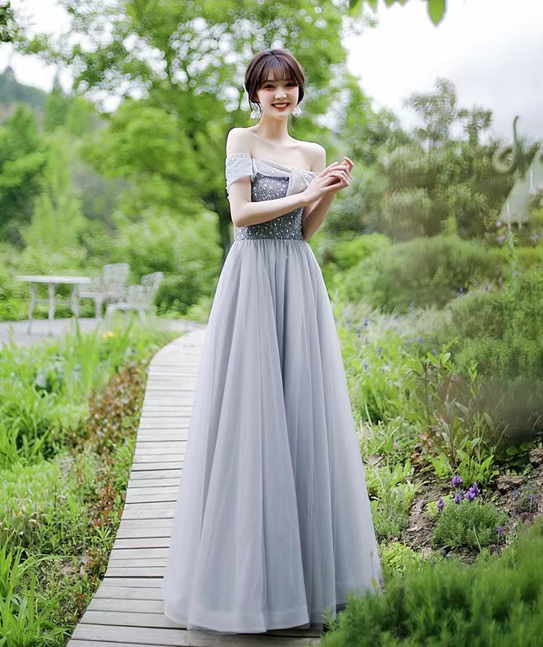 Gray Prom Dress,off Shoulder Evening Dress,custom Made