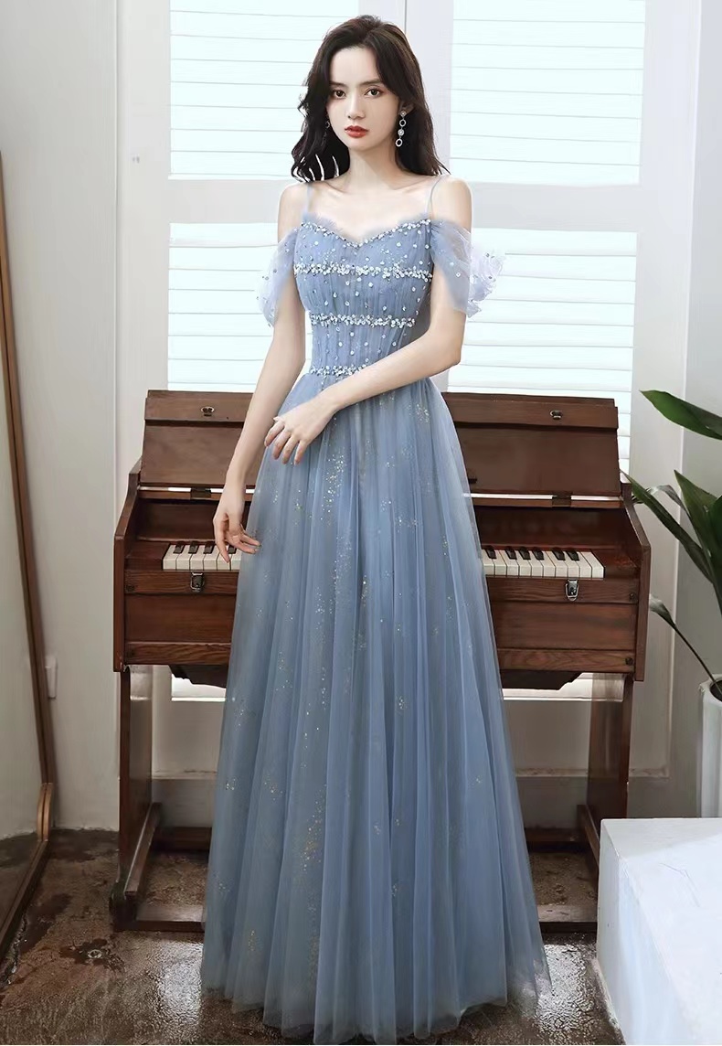 Blue Evening Dress, Halter Dress, Long Fairy Lady Dress, Elegant Bridesmaid Dress,custom Made