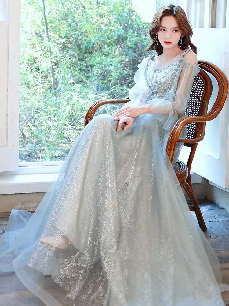 Classy, Sexy Spaghetti Strap Bridesmaid Dress, Blue Evening Gown,custom Made