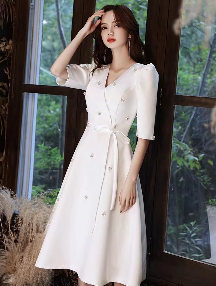 White Evening Dress, Classy Birthday Dress, Satin Socialite Dress,custom Made