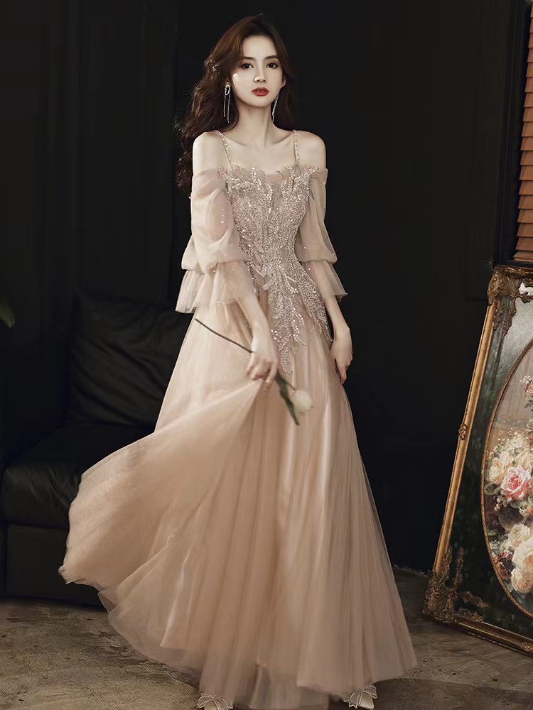 Elegant, Socialite Party Dress, Champagne Off Shoulder Prom Dress,custom Made