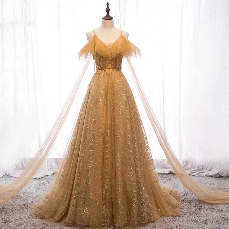 Halter Strap Evening Dress, V-Neck Gold Prom Dress, Fairy Long Elegant Dress,Custom Made Halter Strap Evening Dress, V-Neck Gold Prom Dress, Fairy Long Elegant Dress,Custom Made