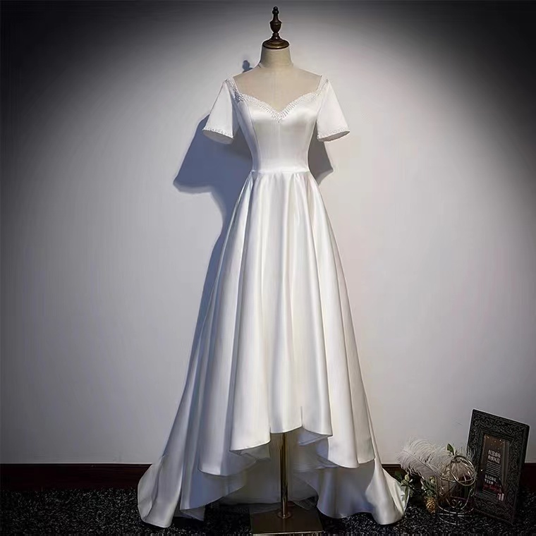 White Evening Dress, Socialite Satin Dress, Light Luxury High Low Dress,homecoming Dress,custom Made