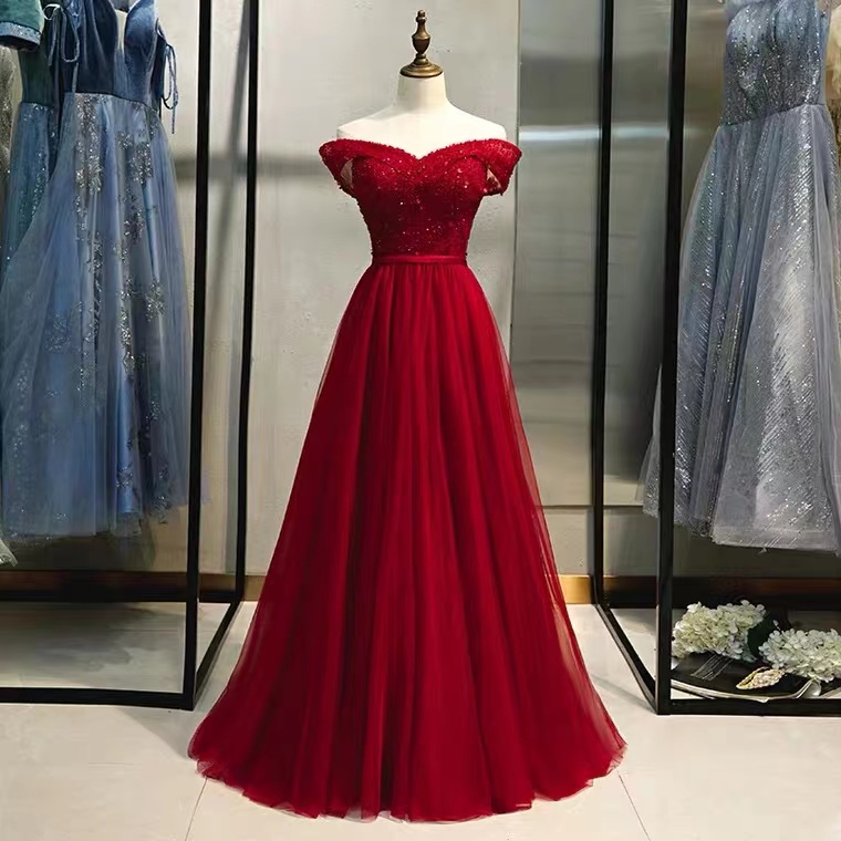 Off Shoulder Prom Dress, Red Dress, Charming Beaded Dress,custom Made