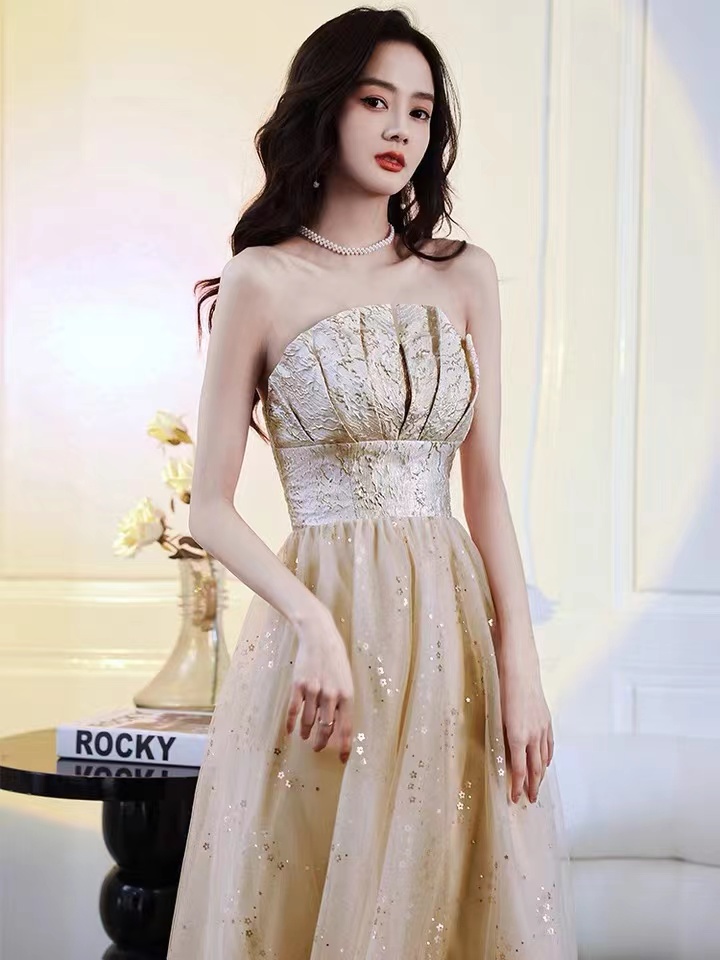 Strapless Dress, Luxury Prom Dress, Gold Party Dress,custom Made