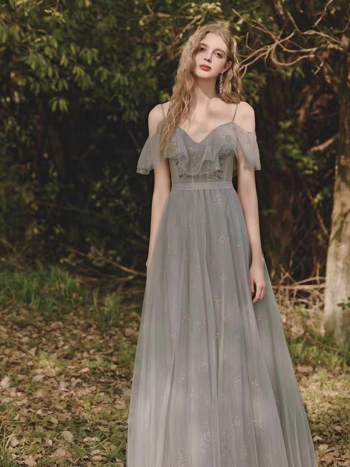 Gray Bridesmaid Dress, Fairy Prom Dress, Spaghetti Strap Party Dress,custom Made
