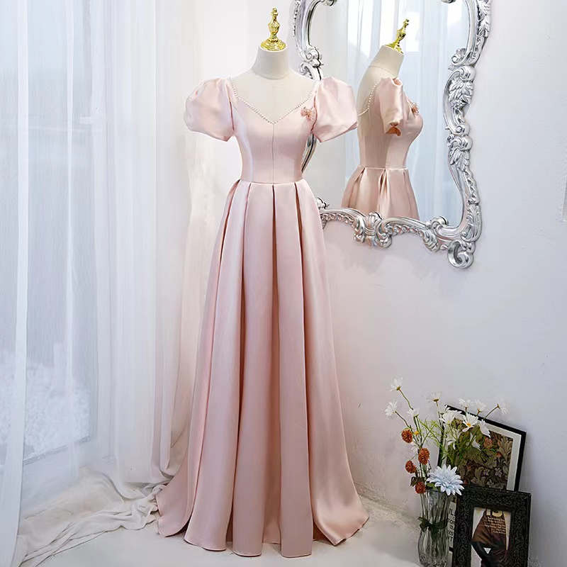 Fairy Pink Prom Dress Satin Party Dress, Chic Evening Dress,custom Made