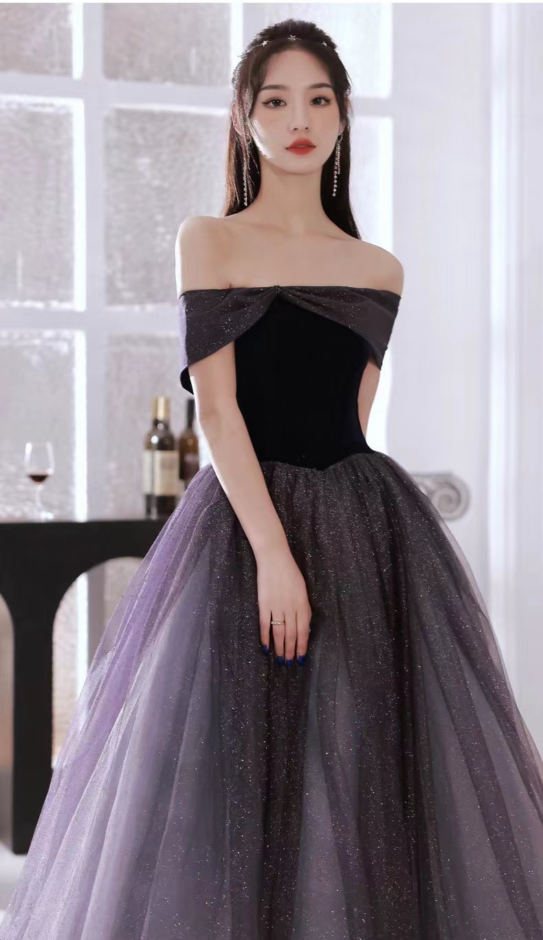 Purple Prom Dress, Star Party Dress, Off Shoulder Evening Dress,custom Made