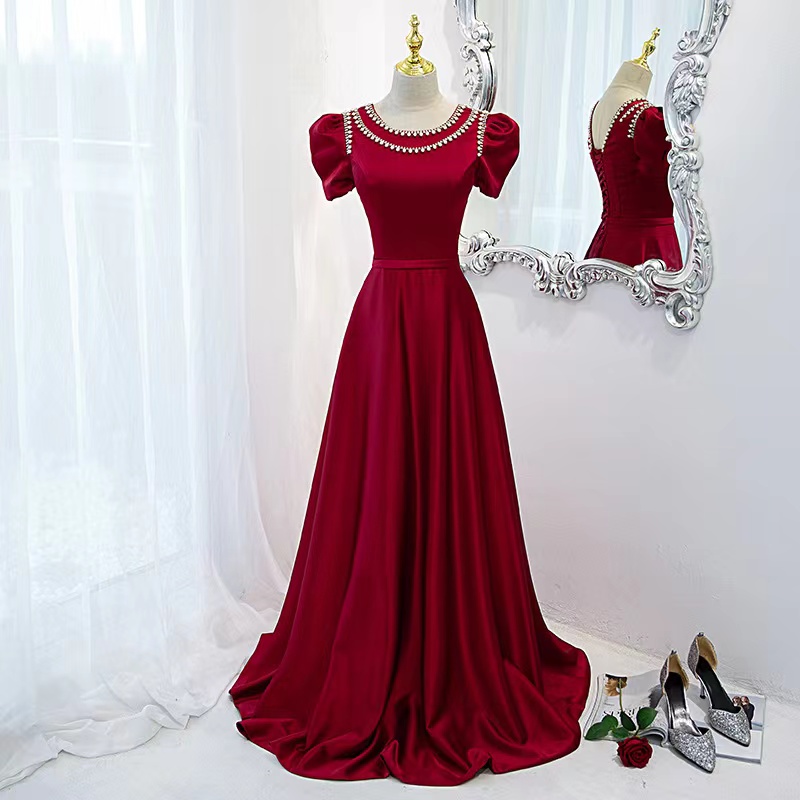Satin Prom Dress, Red Formal Dress With Diamond,custom Made
