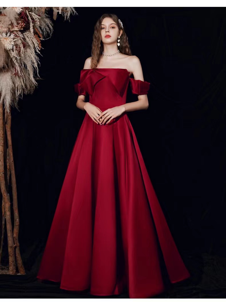 Off Shoulder Prom Dress, Red Evening Dress,satin Party Dress,custom Made