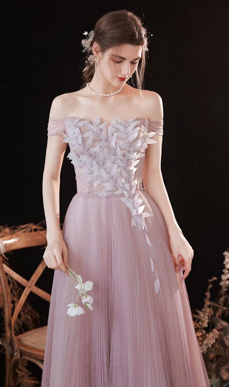 Pink Prom Dress, Off-shoulder Flower Fairy Party Dress,,custom Made