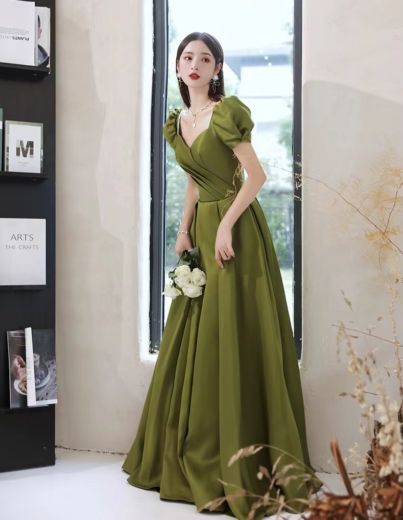 Green Evening Dress,socialite Party Dress, Square Neck Fresh Prom Dress,custom Made