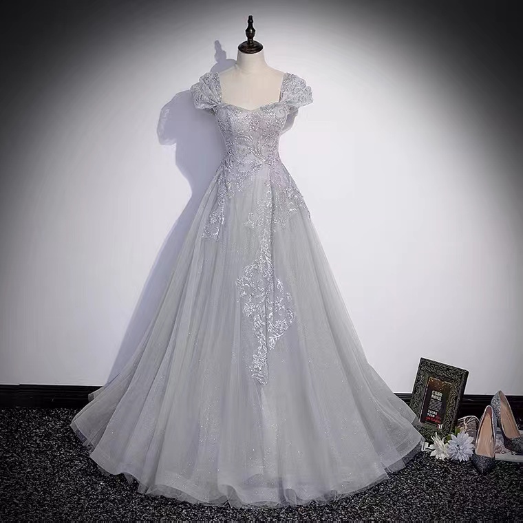 Silver-gray Evening Dress, Grand Prom Dress,custom Made