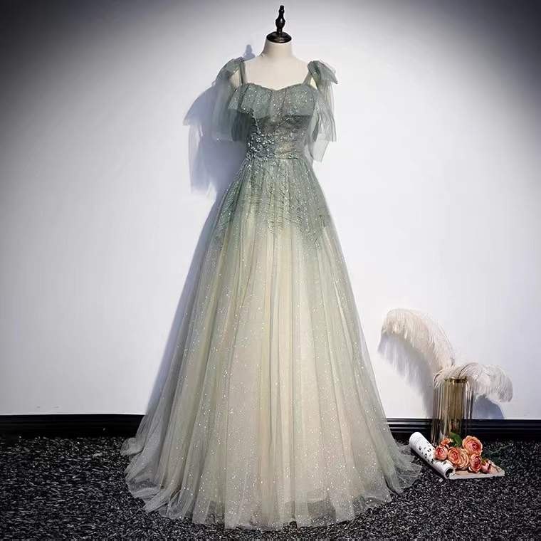 Spaghettis Strap Evening Dress, Lighe Green Party Dress, Fairy Prom Dress,custom Made