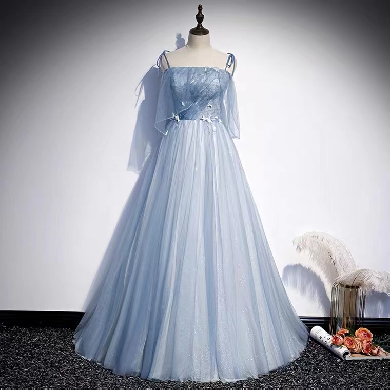 Blue Evening Dress Temperament Prom Dress, Long Spaghetti Strap Party Dress,custom Made