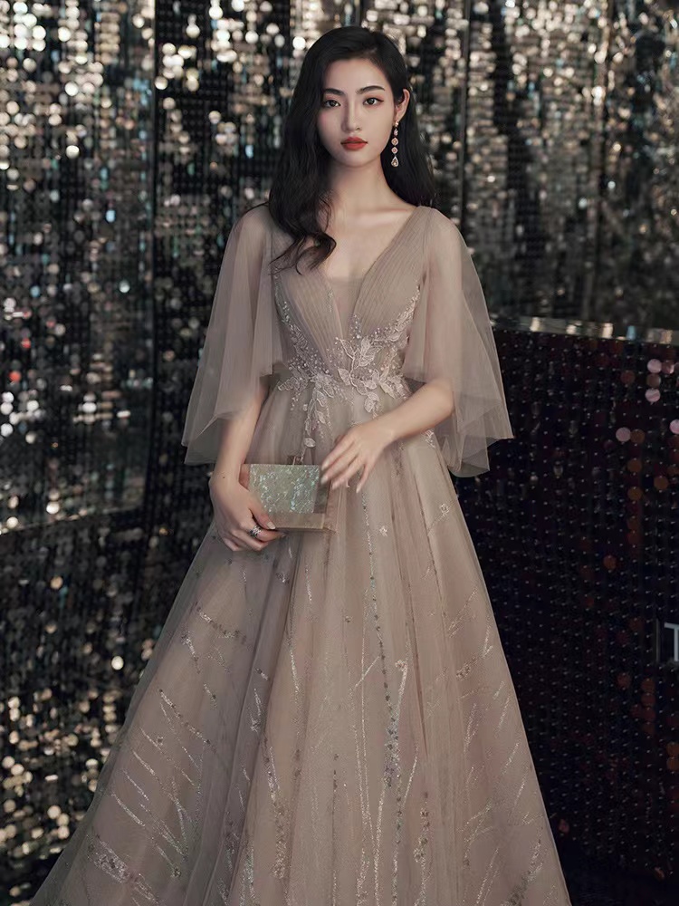 V-neck Prom Dress, Temperament Bridesmaid Dress, Texture Evening Dress,custom Made