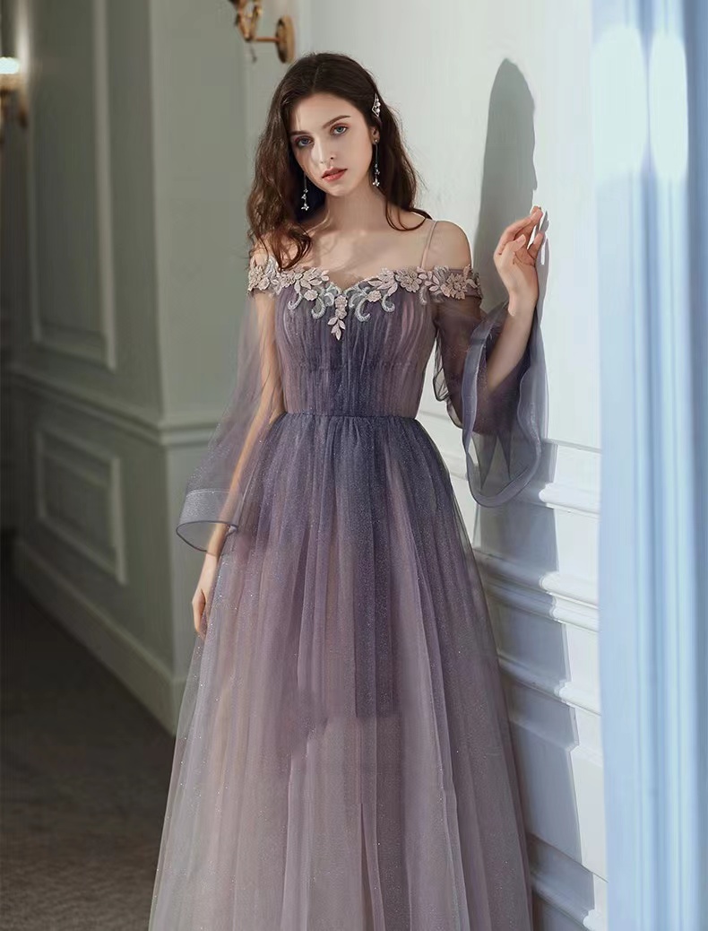 Gradient Purple Dress, Off Shoulder Sky Prom Dress, Fairy Party Dress,custom Made