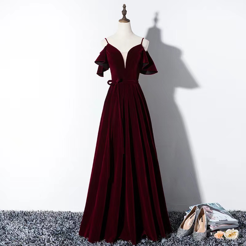 Red Strap Temperament Dress, Velvet Noble Prom Dress,custom Made