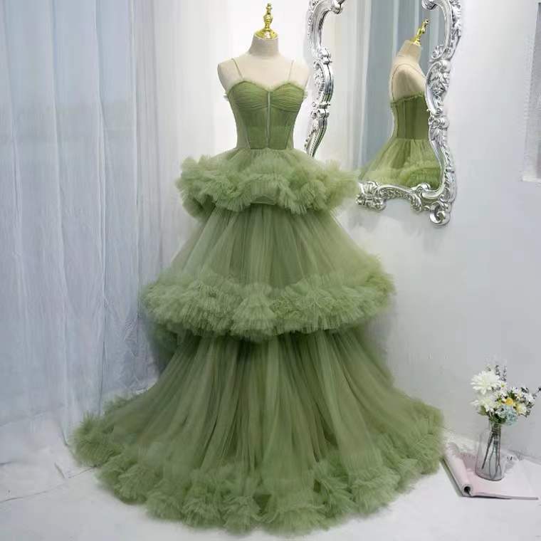 Strap Evening Dress, Luxury, Fairy, Socialite, Temperament, Long Green Party Dress, High Qulaity Elegant Dress,custom Made