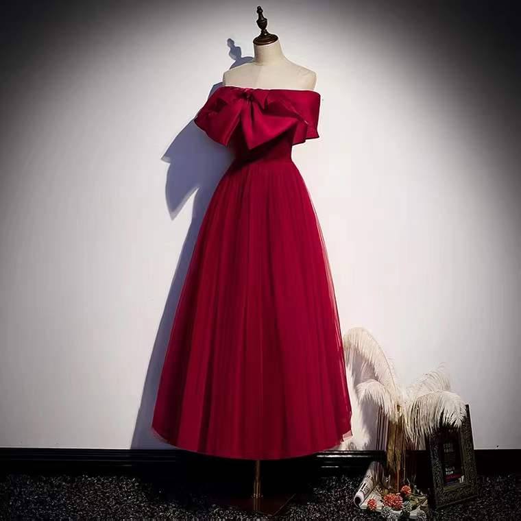 Off shoulder red dress, elegant midi party dress,custom made
