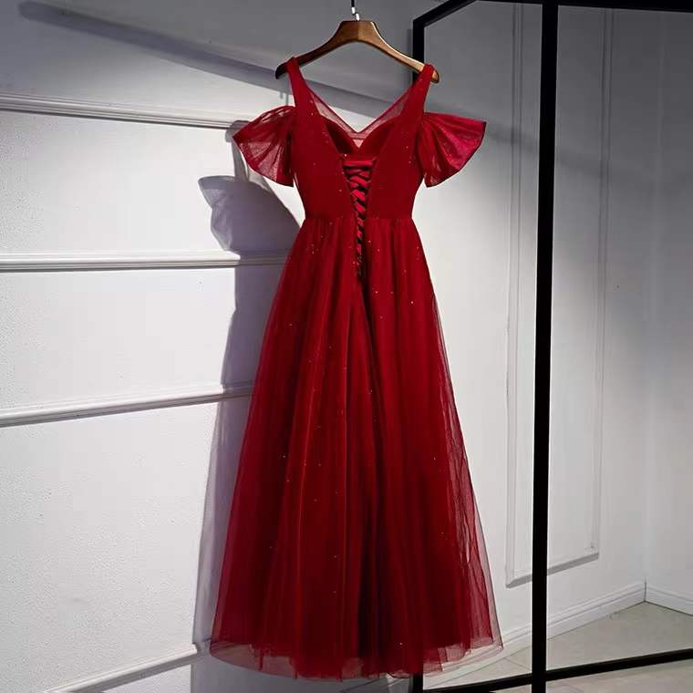 New, red dress, long v-neck birthday party dress,custom made