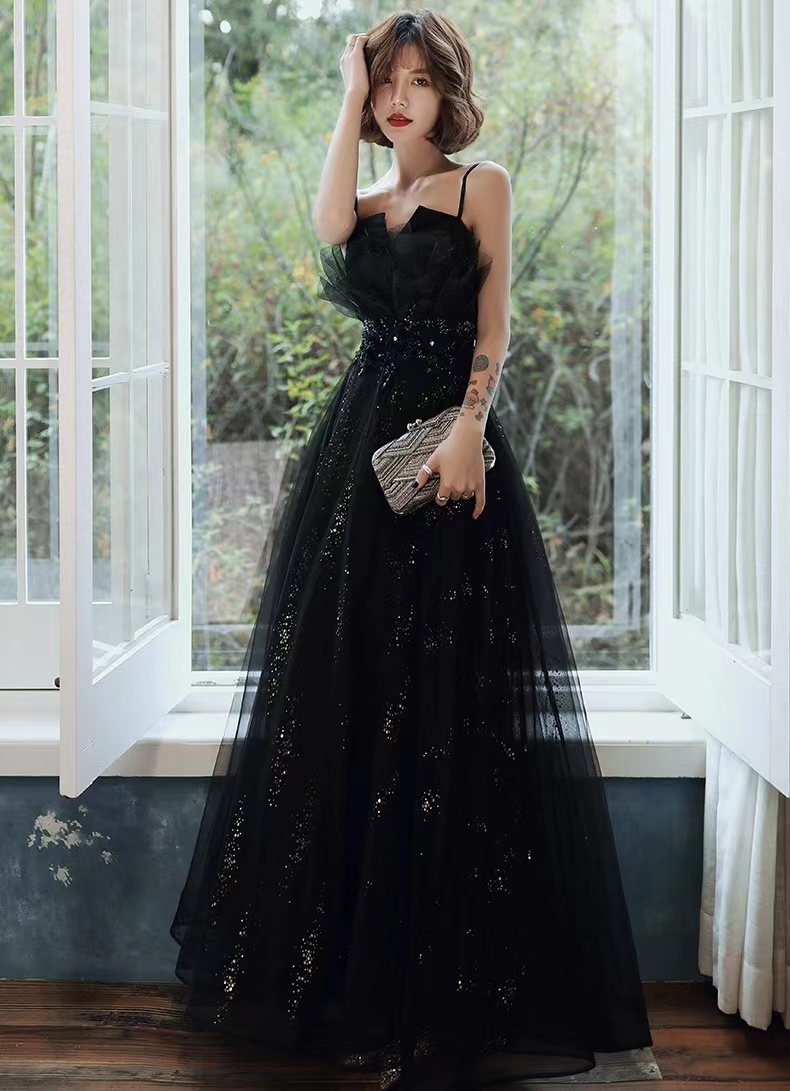 Black Evening Dress, Light Luxury Party Dress, Temperament Halter Dress,custom Made