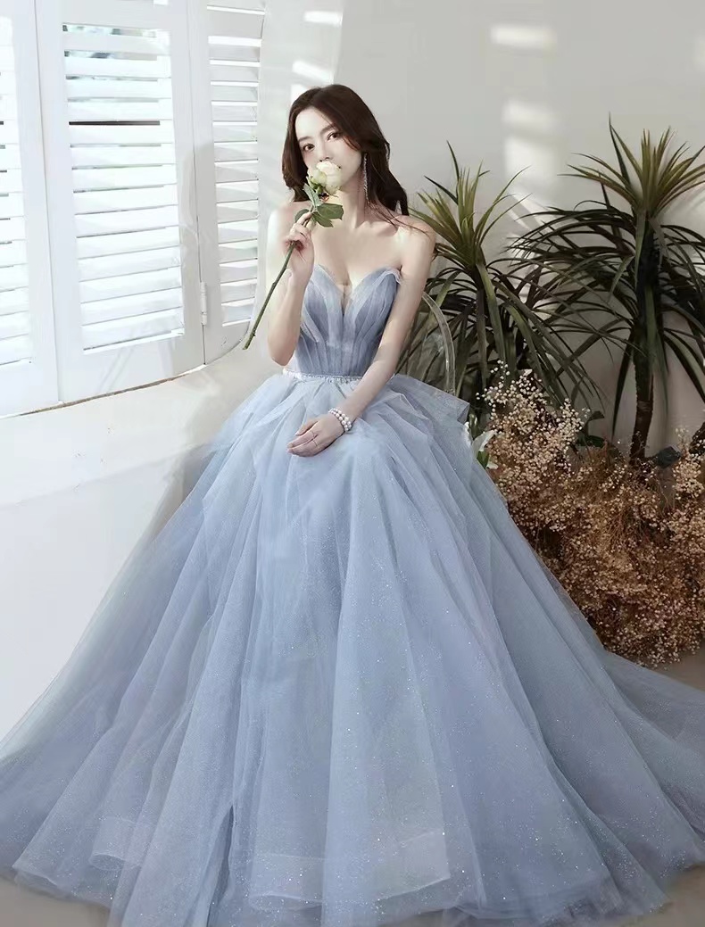 Blue Prom Dress ,birthday Dress, Strappy/off Shoulder Evening Dress,custom Made