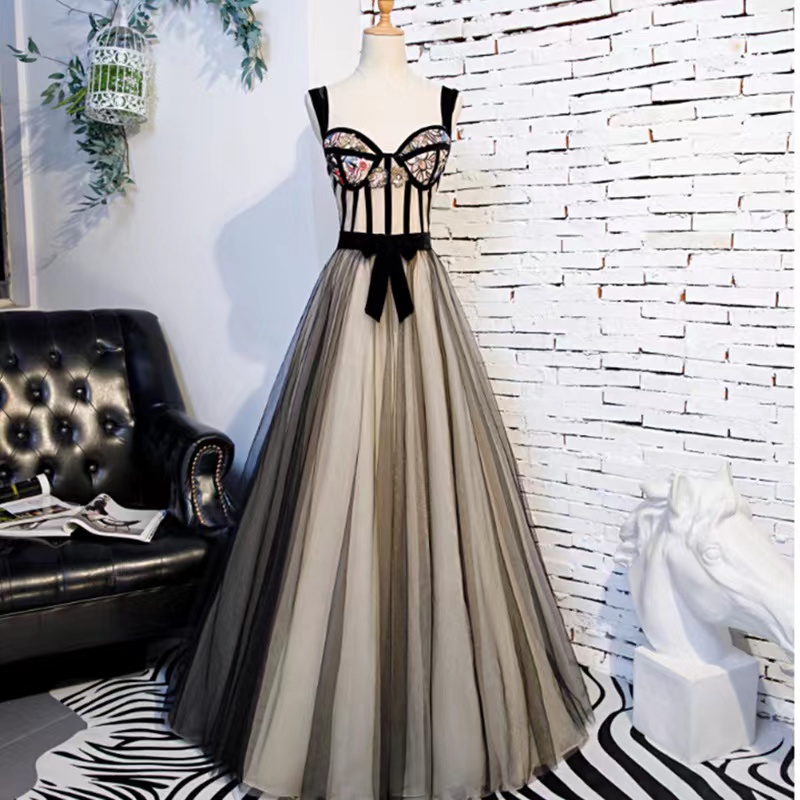 Black Prom Dress, Long Sexy Party Dress, Spaghetti Strap Evening Dress,custom Made