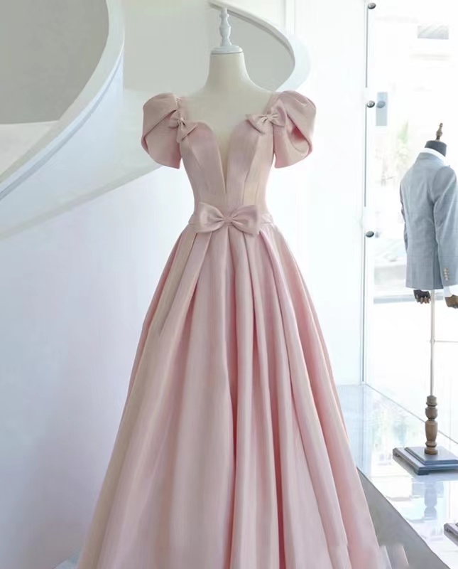 Cute Prom Dress, Pink Party Dress, Bubble Sleeve Birthday Dress,custom Made